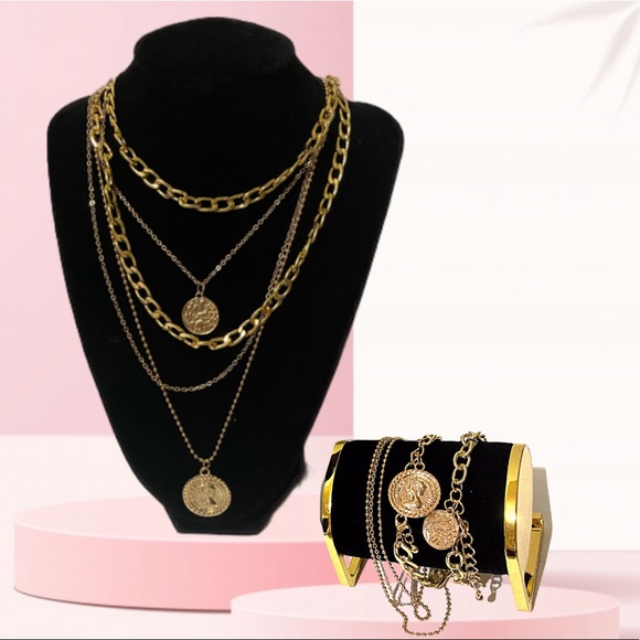 "Without Words" Gold Layered Coin Necklace Set - Picture 3 of 15